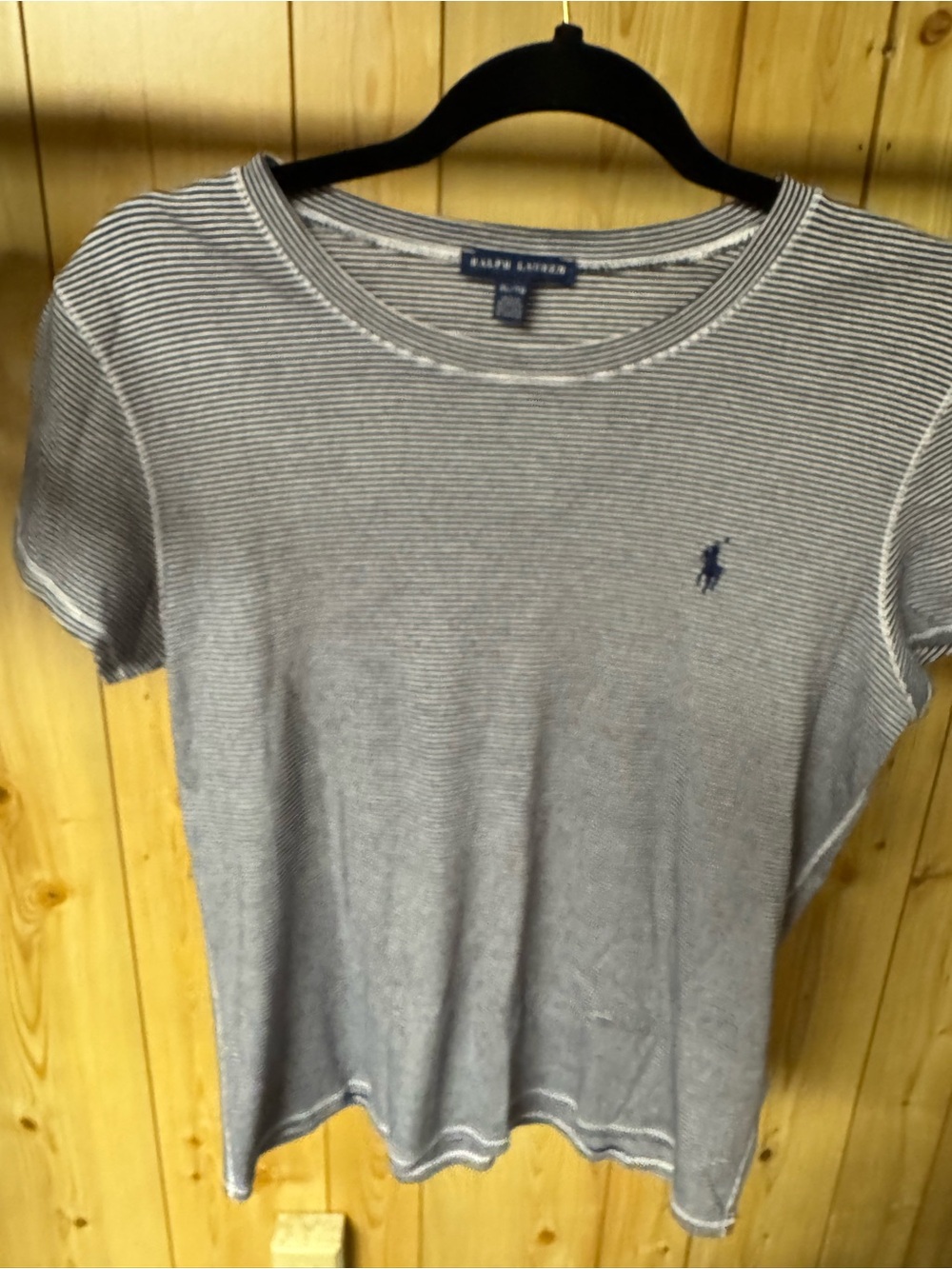 Ralph Lauren Blue and White Micro-Striped Short Sleeve Tee